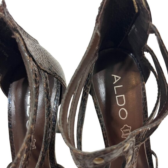 40% off! Aldo heels women's 37 US 6.5-7 brown leather strappy cage heels 5" heel - Picture 5 of 11